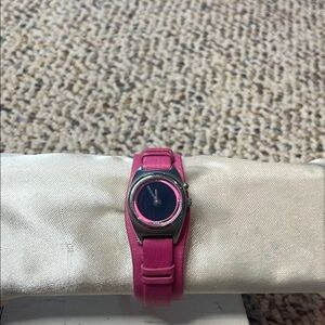 Vtg Fossil Pink Bigtic Kool Kitty Watch. EUC